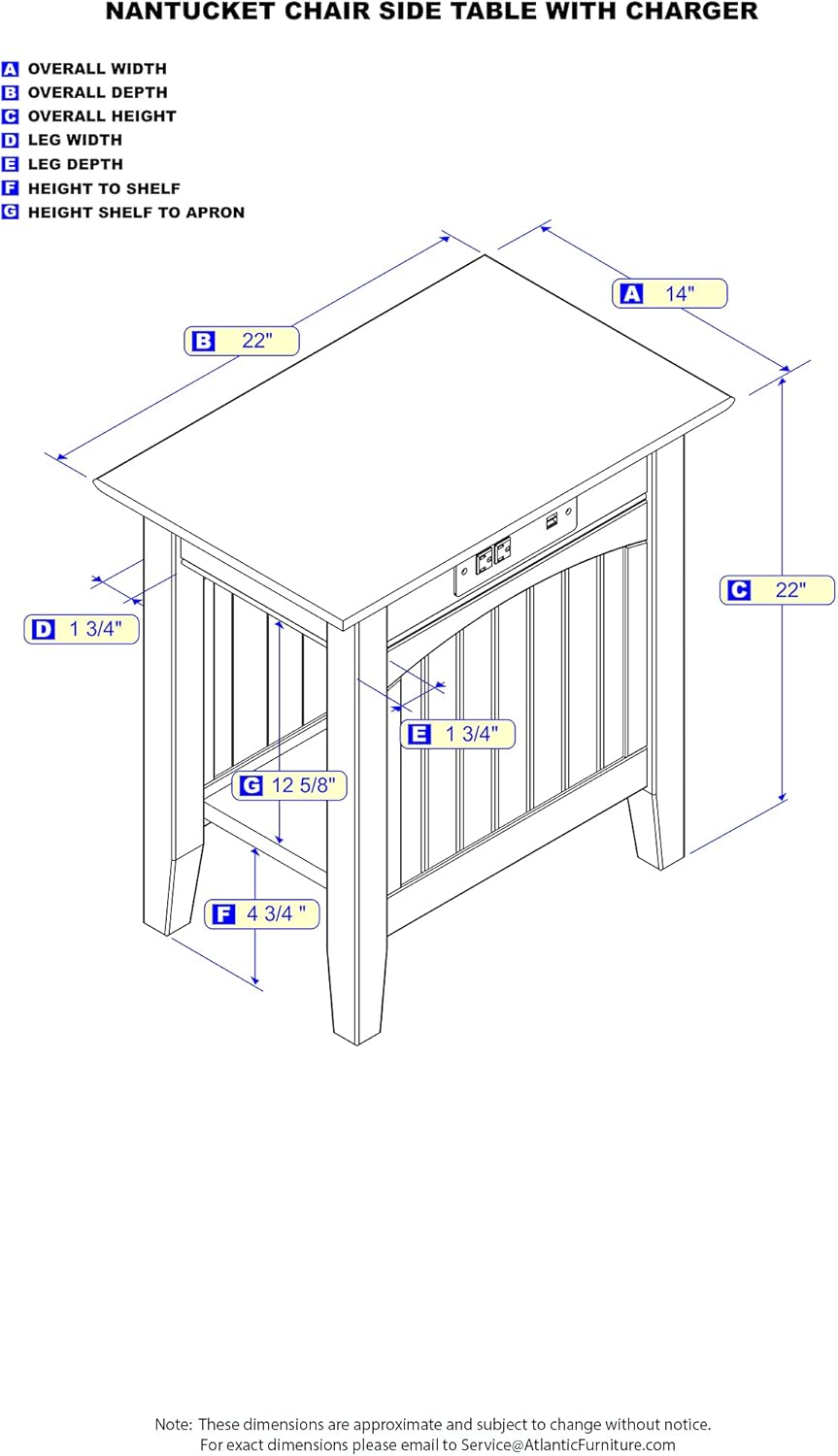 AFI Nantucket End Table with Built-in Charger in Driftwood