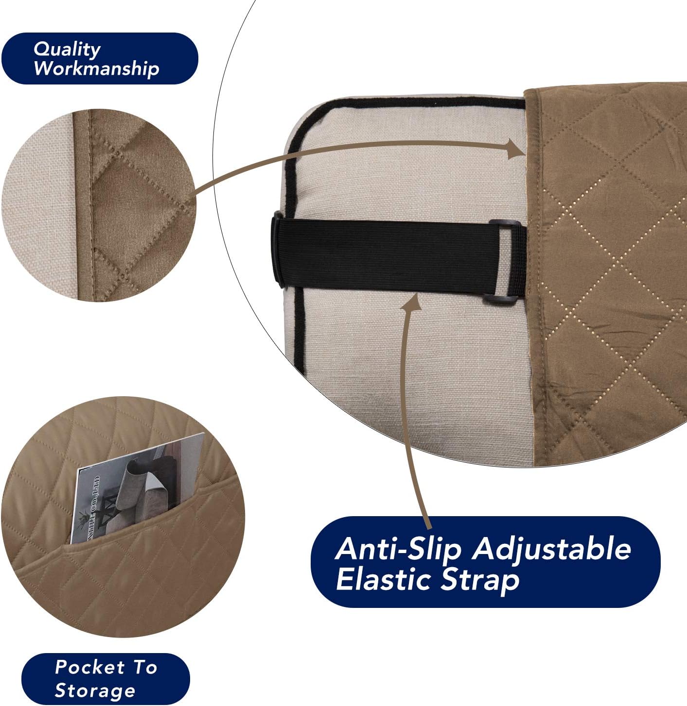 PureFit Reversible Sofa Couch Cover Water Resistant Couch Covers for 3 Cushion, Washable Furniture Cover with Non-Slip Foam and Adjustable Strap for Dogs, Pets (Oversized Sofa, Camel/Ivory)