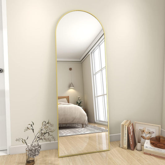Koonmi Full Length Mirror, 64"x21" Arched Gold Mirror Full Length, Standing Hanging or Leaning Full Body Mirror with Aluminum Alloy Frame for Living Room and Bedroom