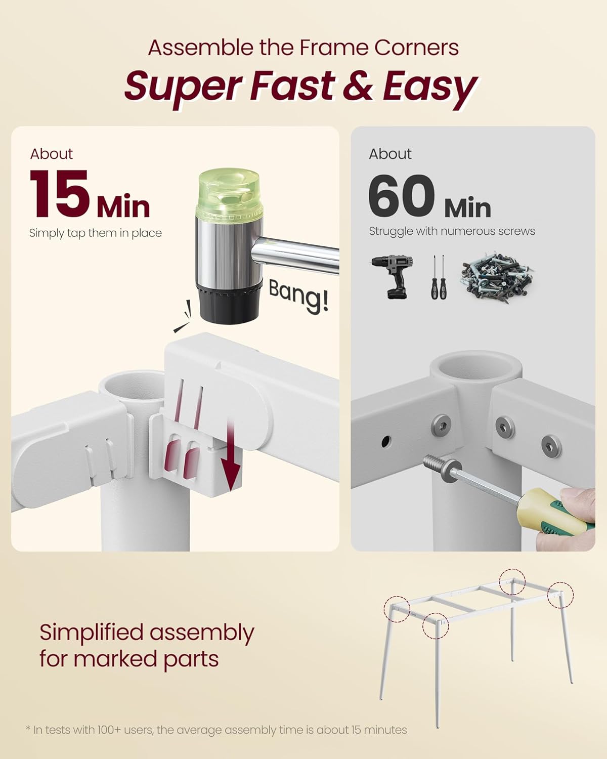 VASAGLE Dining Table, Dining Room Table for 4-6 People, Modern Farmhouse, for Kitchen, Quick Assembly, Heat-Resistant Surface, 29.5 x 55.1 x 29.5 Inches, Golden Oak and Cloud White UKDT100N01V2