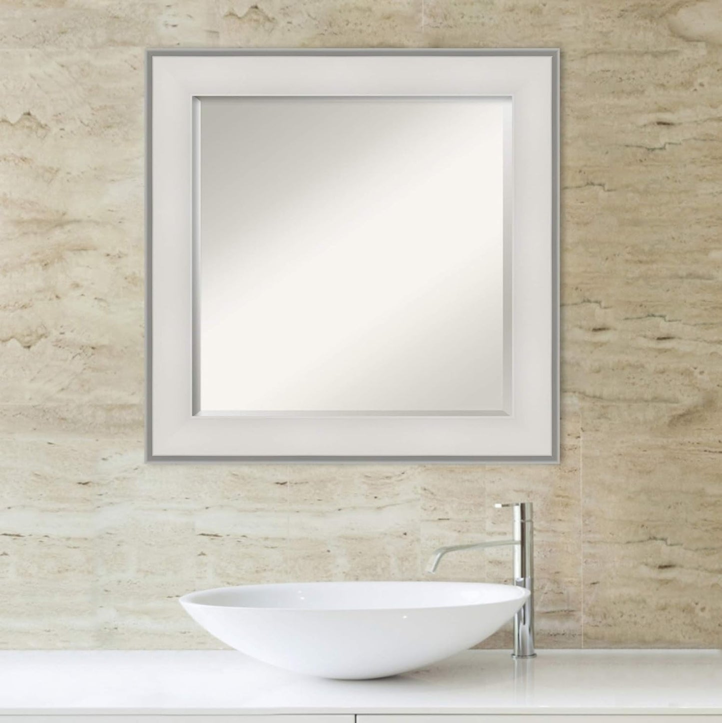 Amanti Art White Bathroom Mirror for Over Sink, 25x25 Imperial White Square Vanity Mirror, Medium Traditional Frame, Hangs Horizonally and Vertically, Bathroom Wall Decor, Beveled Edge from WI, USA