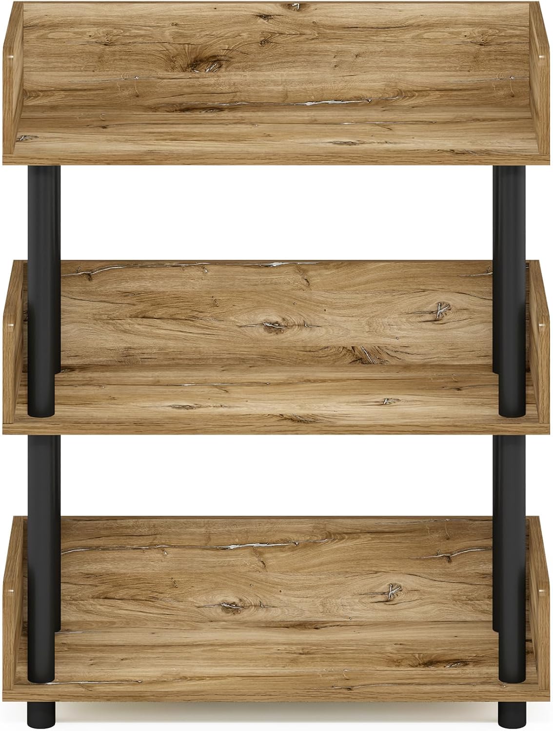 Furinno Turn-N-Tube 3-Tier Multipurposes Display Rack, Open Shelf Rack/Storage with Back & Side Panel, Flagstaff Oak/Black