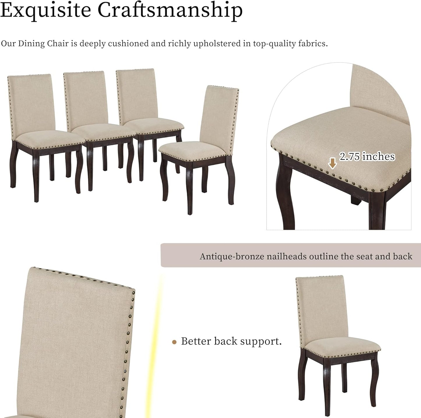 Ball & Cast 5 Piece Dining Table Set with 4 Upholstered Curved Legs Chairs,Living Room Furniture W/ 43" Round Extendable Desk,for Restaurant,Home Bistro,Espresso