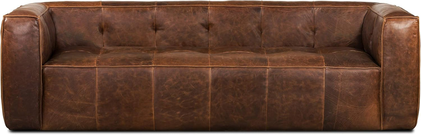Poly & Bark Capa Leather Couch - 92 Inch Sofa - Pure-Aniline Leather Sofa for Living Room with French Seam Details - Living Room Couch - Full-Grain Vintage Italian Leather in Chocolate Brown