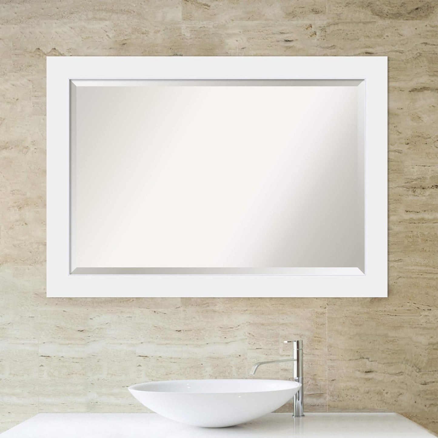 Amanti Art White Bathroom Mirror for Over Sink, 29x41 Corvino White Rectangle Vanity Mirror, Large Modern Contemporary Wood Frame, Hangs Horizonally and Vertically, Bathroom Wall Decor, Beveled Edge