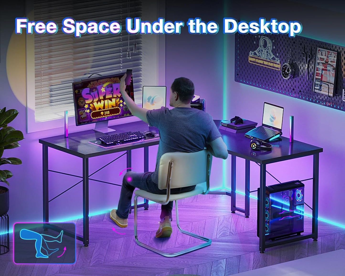 Casaottima L Shaped Gaming Desk, Corner Desk Gaming Table for Home Office, Computer Desk Sturdy Writing Workstation for Small Space, Easy to Assemble, 51 inch, Black