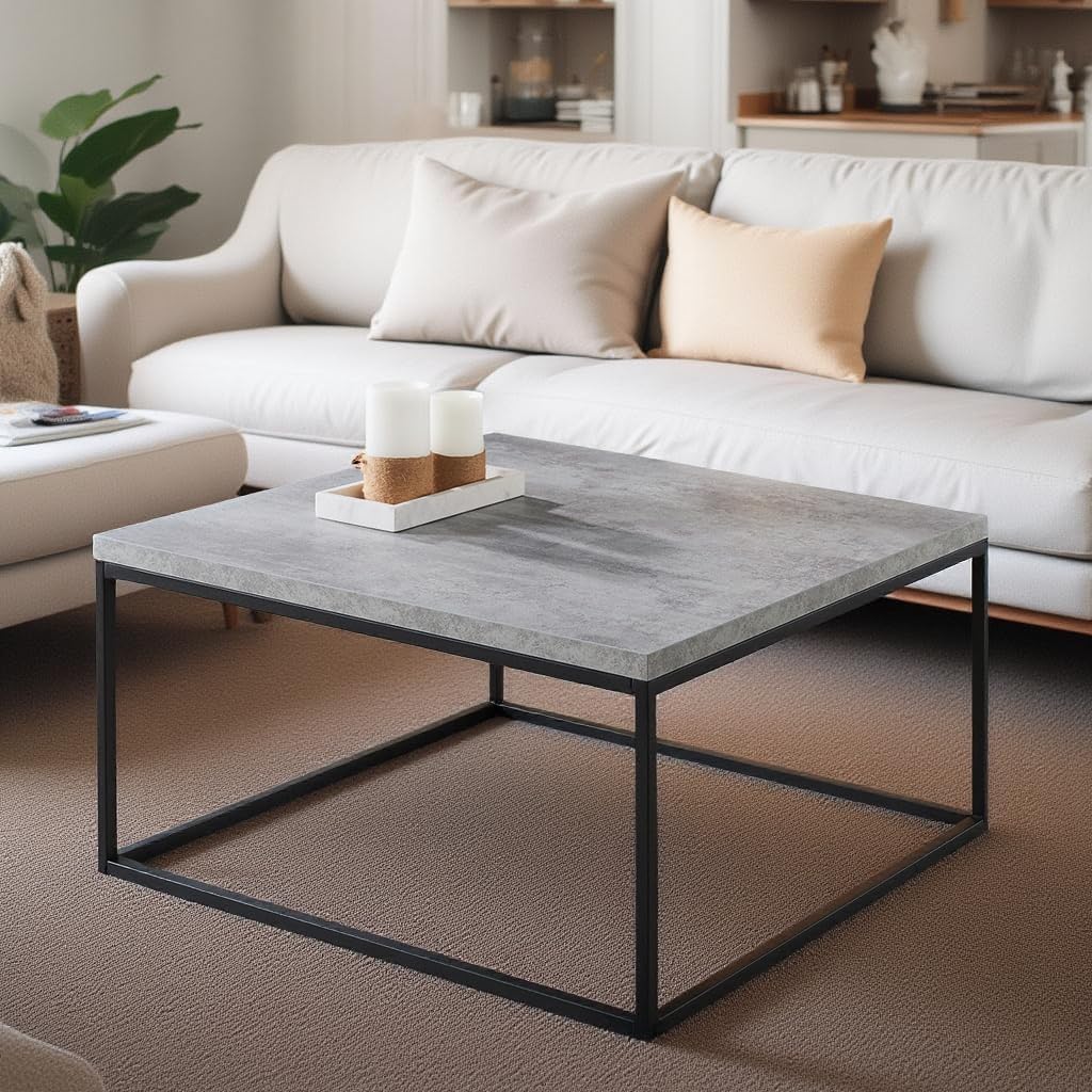 CENSI 30"x30" Square Concrete Accent Coffee Table Ottoman for Living Room, Modern Industrial Style, 1.2" Extra Thick Tabletop (Faux Concrete)