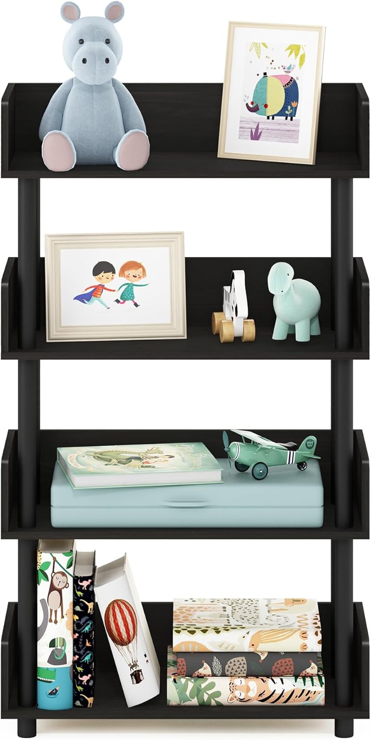 Furinno Turn-N-Tube 4-Tier Multipurposes Display Rack, Open Shelf Rack/Storage with Back & Side Panel, Espresso