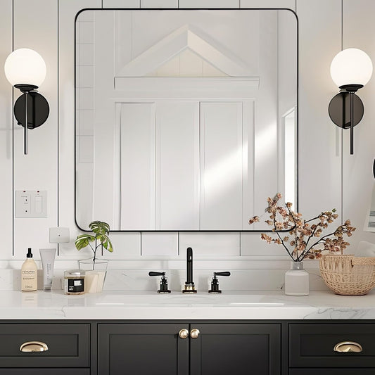 ANDY STAR Black Bathroom Mirrors for Over Sink, 30x30 Inch Matte Black Mirror for Bathroom, Square Metal Vanity Mirror for Wall-Modern Clean Design with Superior Stainless Steel Frame