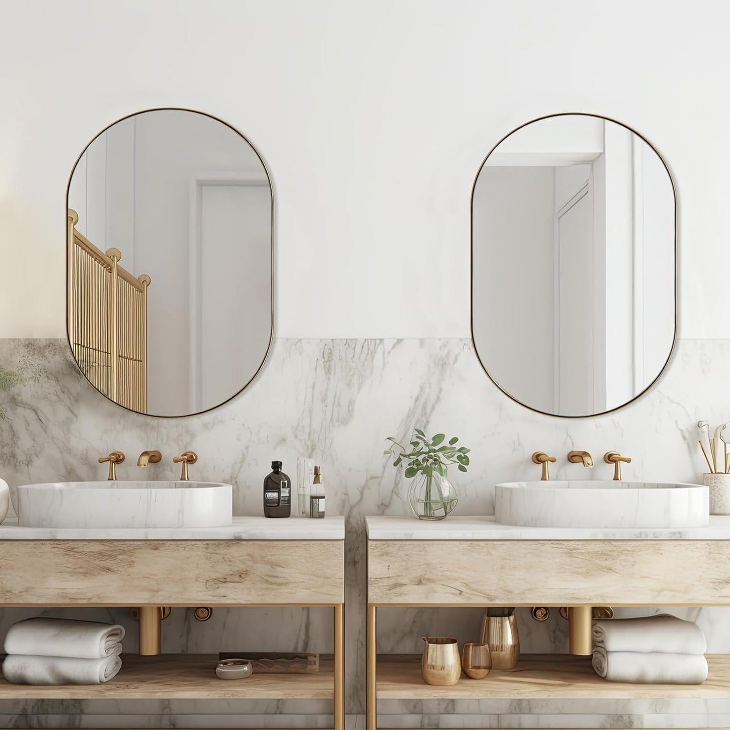 ANDY STAR Oval Mirrors for Bathroom, 26x38 Inch Gold Oval Mirror, Oval Brass Mirror Pill Shaped Stainless Steel 1’’ Deep Metal Frame Mirror Hang Vertically & Horizontally Ideal for Limited Space
