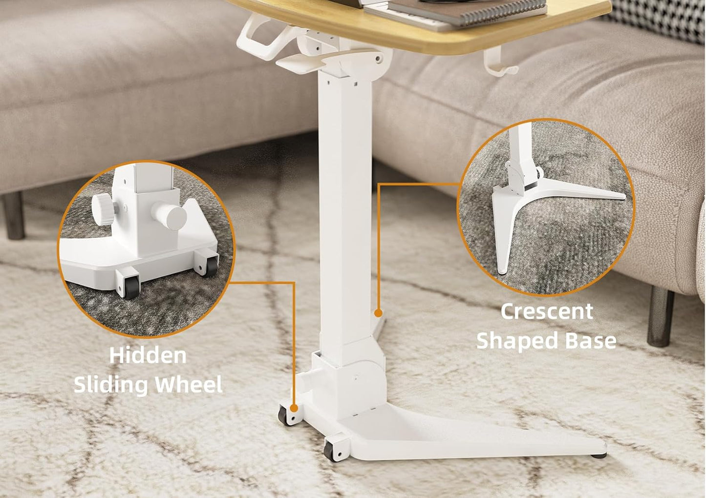 Claiks Mobile Standing Desk, Portable Rolling Standing Desk with Wheels, Pneumatic Height Adjustable Sit-Stand Desk Workstation with 90° Tiltable, Foldable Desk with Non-Slip Computer Stand, Bamboo