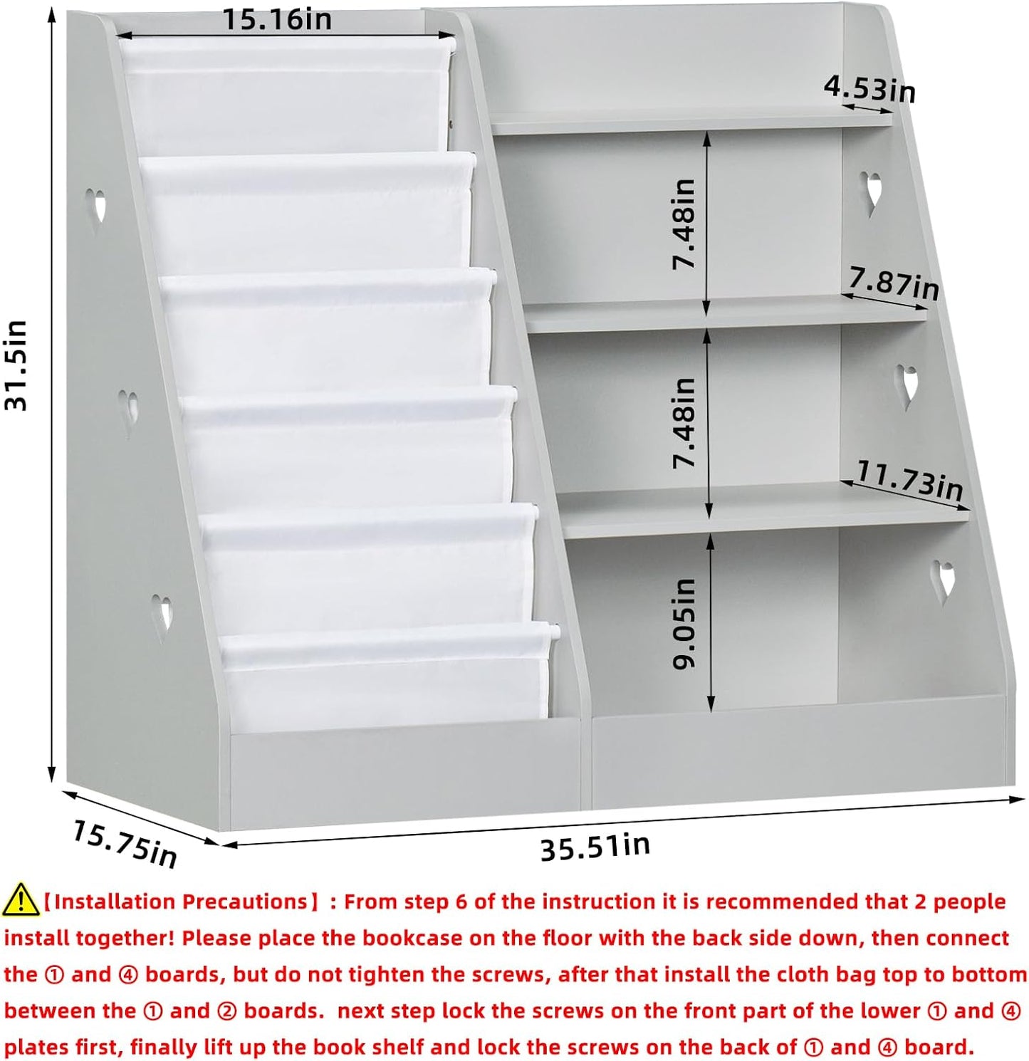 Lerliuo 4 Tier Kids Bookshelf and Storage Organizer, Five Layer Sling Children Bookcase, Baby Toddler Wooden Book Shelf, Display Cabinet for Playroom, Bedroom, Classroom, Nursery, School (Grey)