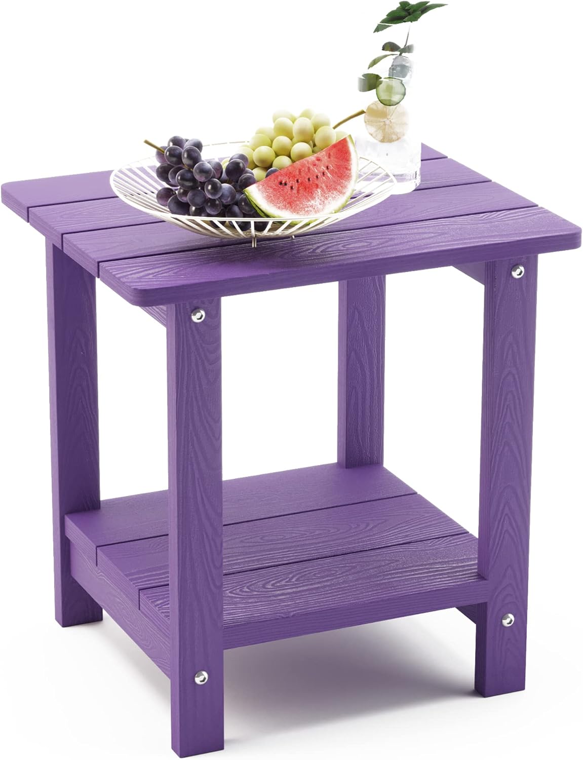 LUE BONA Adirondack Outdoor Side Table, 2-Tier Purple HDPS Patio End Table Weather Resistant, Morden Side Table for Patio, Pool, Porch