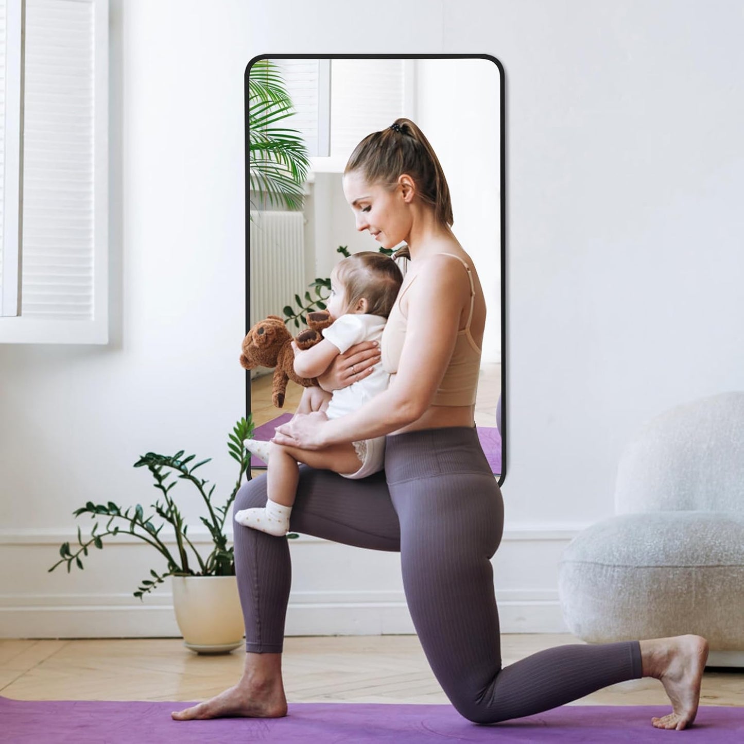 20x40 Inch Rectangle Bathroom Mirror with Black Metal Frame, Rounded Corner Rectangular Vanity Mirror for Wall, Modern Large for Bedroom, Living Room, Horizontal or Vertical