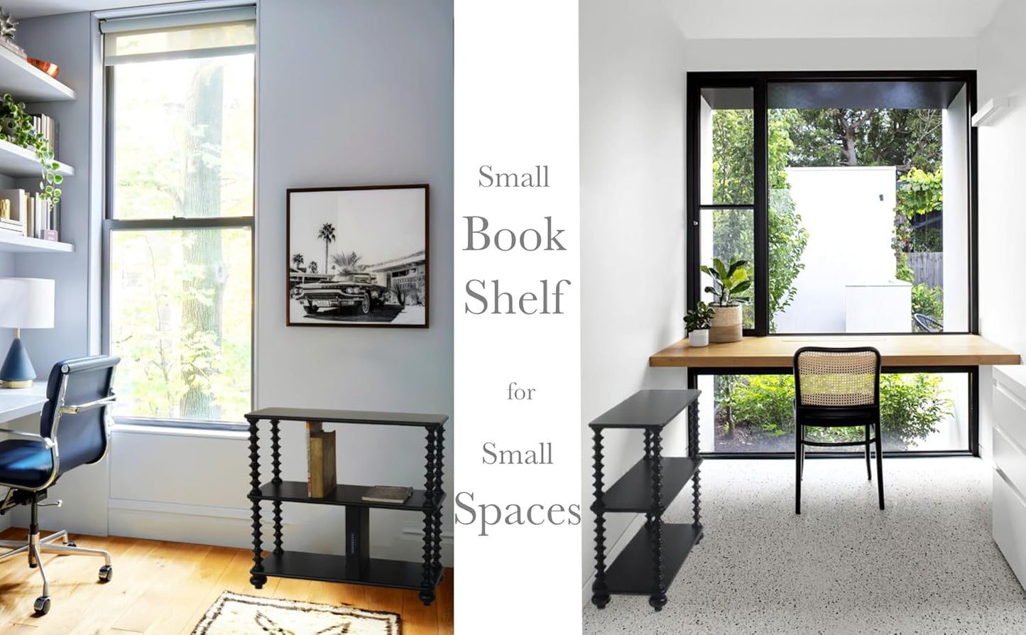 Book Shelf Black Bookcase - 3 Tier Bookshelf 31 Inches Wide - Book Shelves for Office Home Office Organization - 3 Shelf Bookshelf Printer Table - 3 Tier Shelf Living Room Storage Organizer