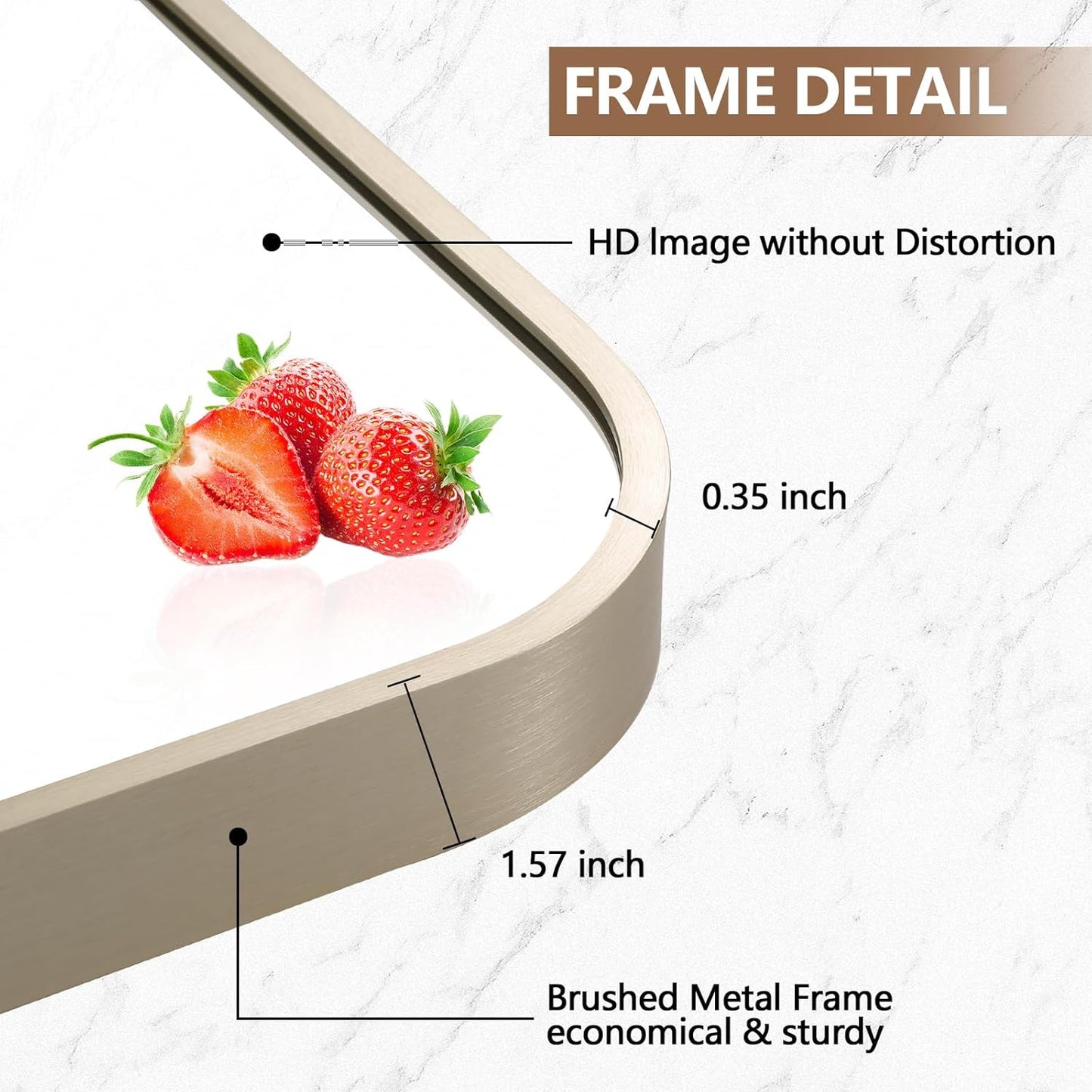 30x36 Inch Brushed Nickel Bathroom Mirror, Framed Rectangle Mirror with Rounded Corner, Brushed Mirror, Silver Bathroom Mirror for Over Sink, Vanity, Living Room, Bedroom, Horizontal/Vertical