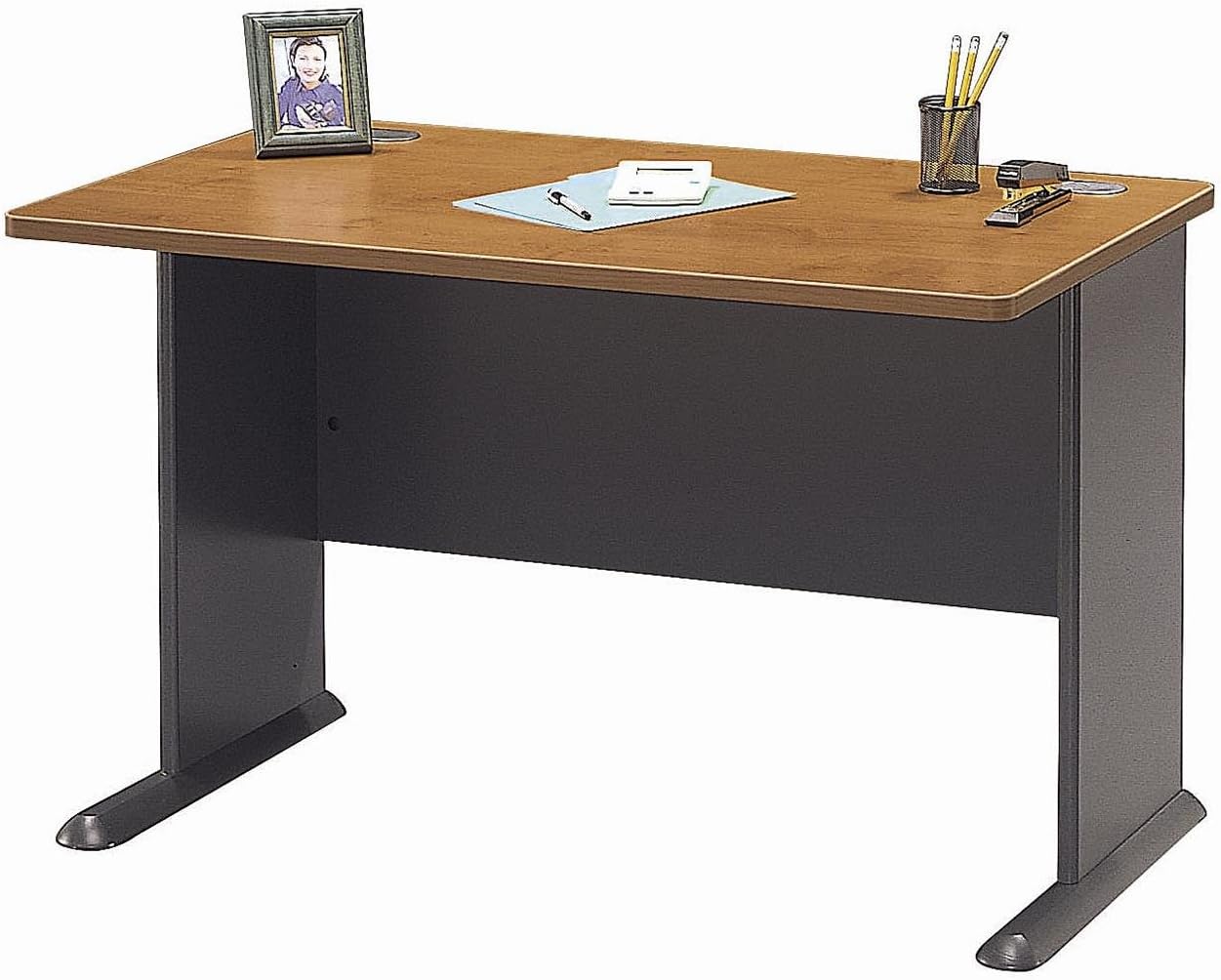 Bush Business Furniture Series A 48W Computer Desk in Natural Cherry and Slate, Small Office Table for Home or Professional Workspace
