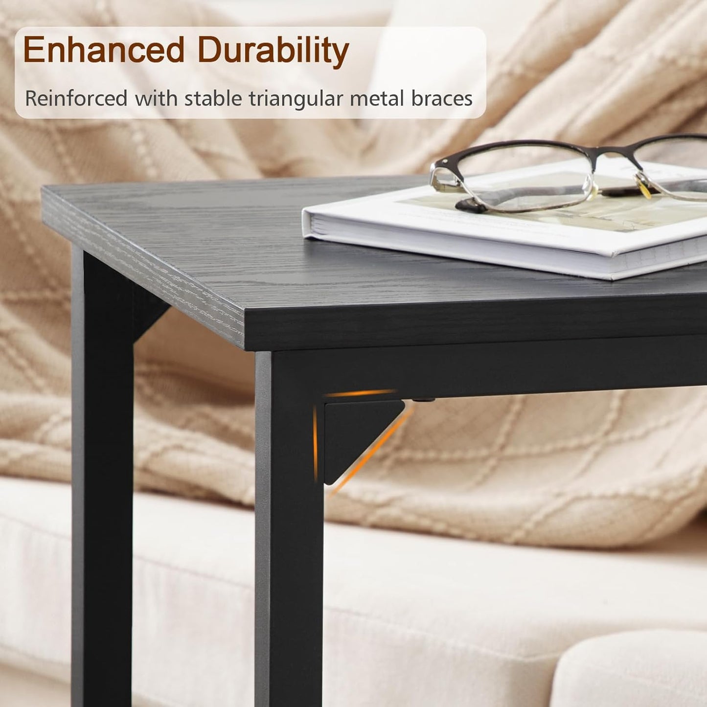 AMHANCIBLE C Shaped End Table Set of 2, Couch Tables That Slide Under, TV Tray Snack Table for Sofa, Small Side Table for Couch, Small Space, Living Room, Black, HET02CBK