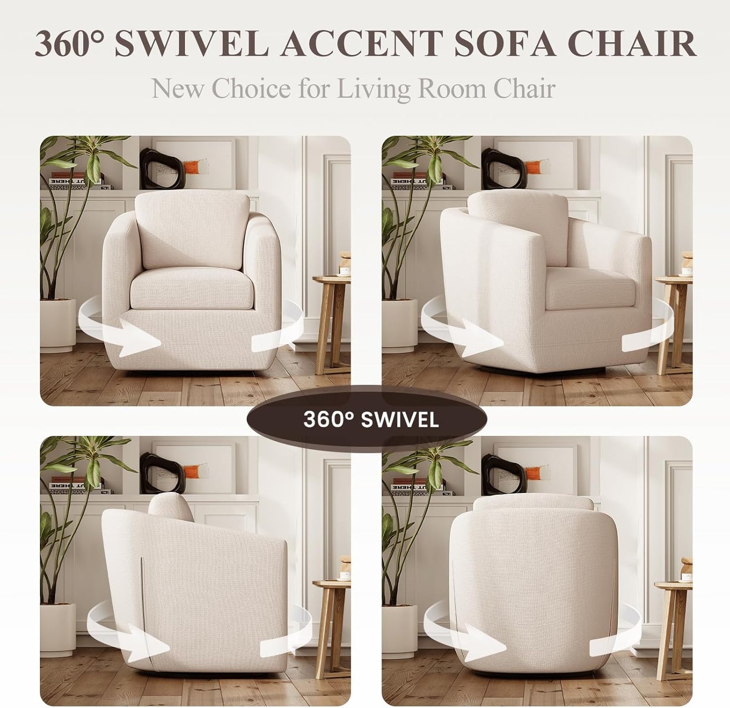 COLAMY 360° Swivel Accent Chair Set of 2 with Pillow - Comfy Living Room Armchair No-Sag Foam & Sturdy Metal Base, Fully Assembled Swivel Accent Single Sofa for Bedroom Living Room, Office, Beige