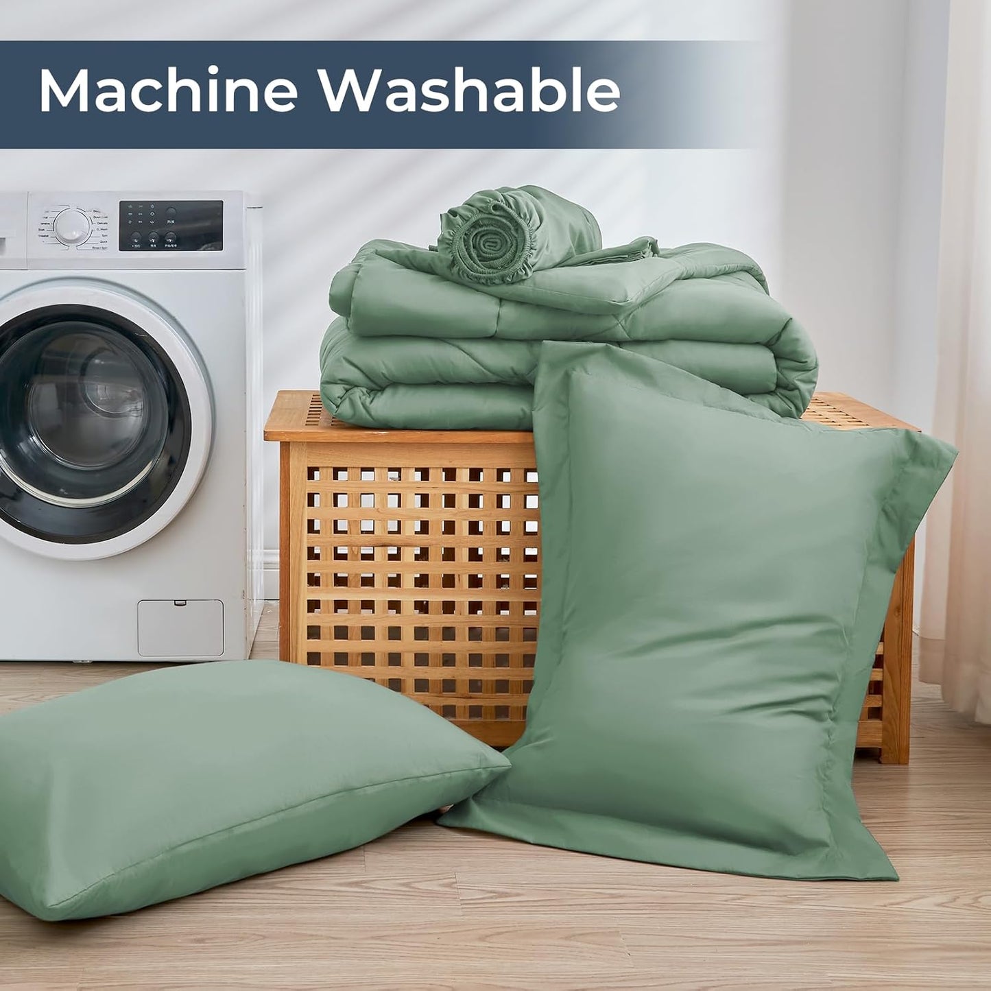 HEVUMYI Light Green Full Comforter Set - 7-Piece All Season Bed in a Bag Full, Ultra Soft Bedding Set with Comforter, Flat Sheet, Fitted Sheet, Pillowcases, Pillow Shams