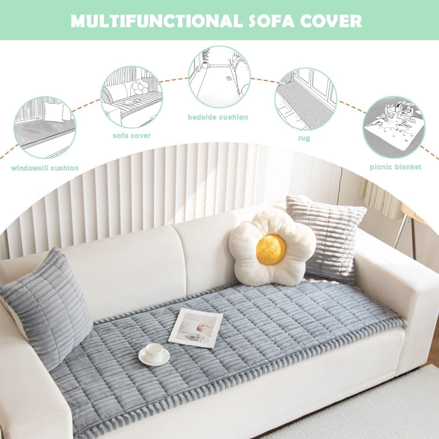 ZQFFB Pet Couch Cover Dogs Washable Non-Slip Couch Protector Pet Friendly Dog Mat for Couches and Sofas