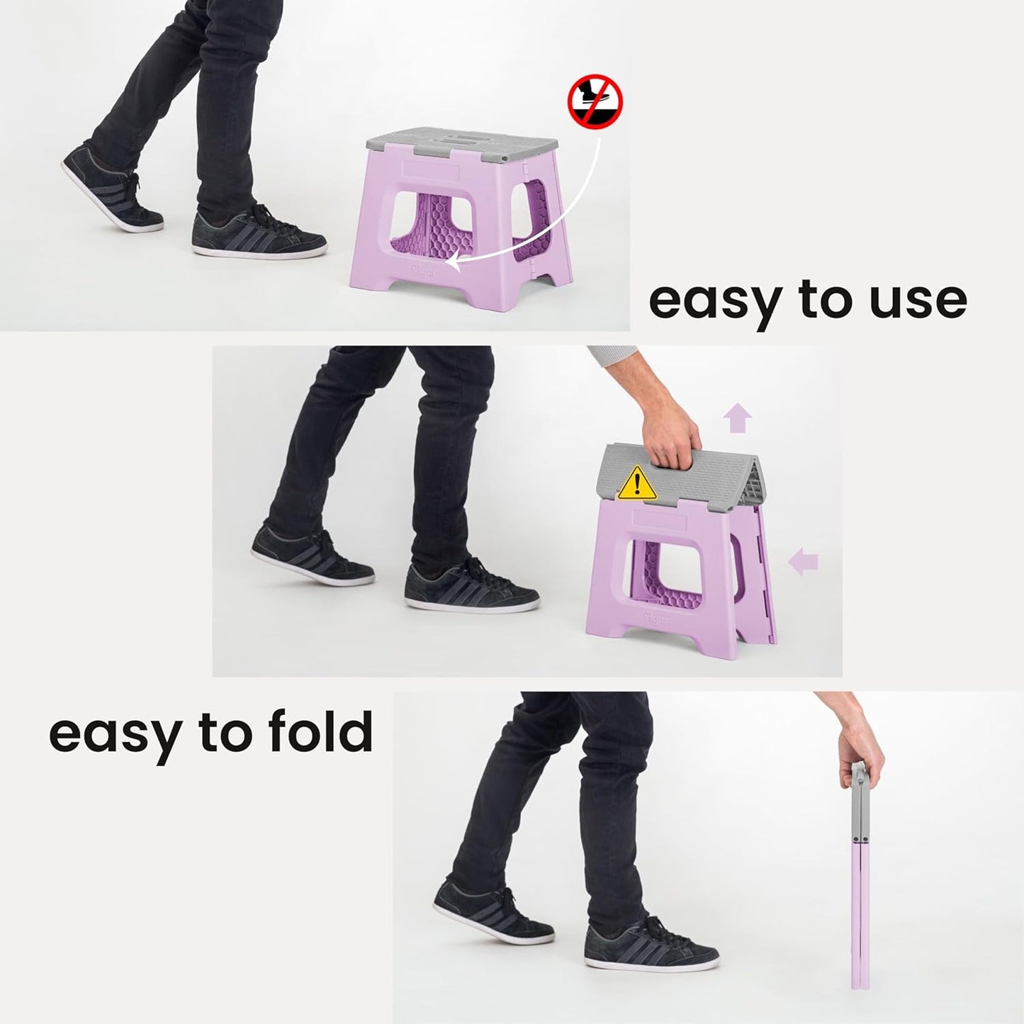 Vigar Compact Step Stool Foldable, 12-1/2-inch Step Stools for Adults up to 330 Pound, Lightweight Stool, Non-Slip Folding Step Stool, Purple