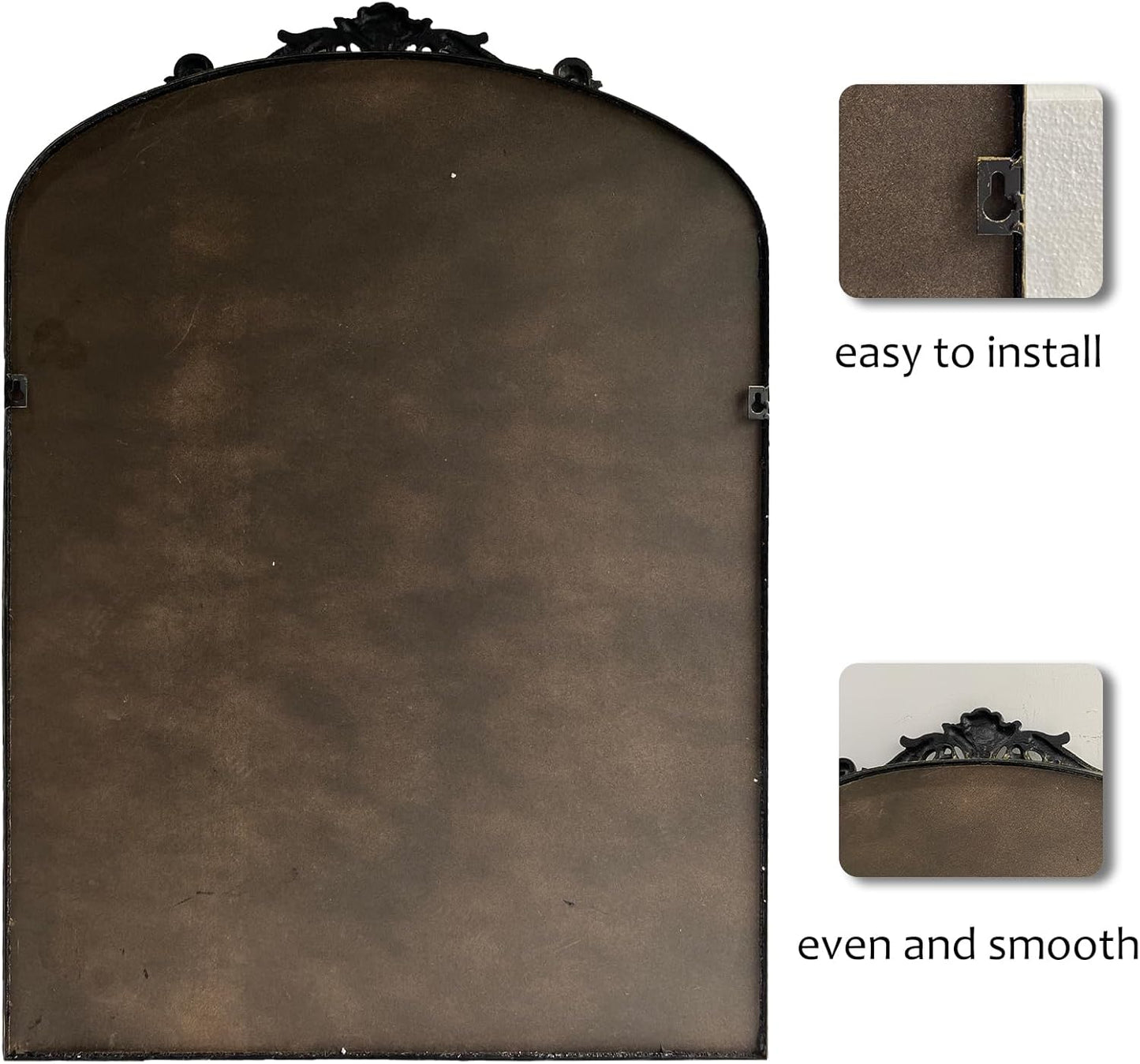 WAMIRRO Ornate Black Mirror,Vintage Arched Baroque Antique Mirorrs for Living Room Hallway Fireplace Bathroom Entryway 24"X36"