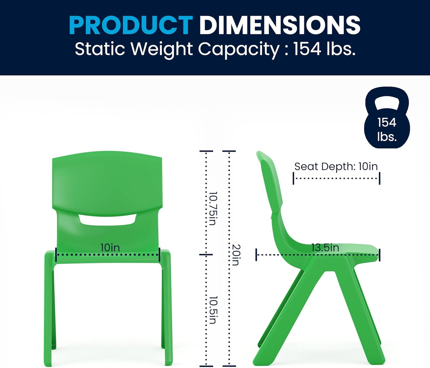 Flash Furniture Emmy Adjustable Classroom Activity Table with 6 Stackable Chairs, Plastic Activity Table for Kids, 23.625" W x 47.25" L, Green/Gray