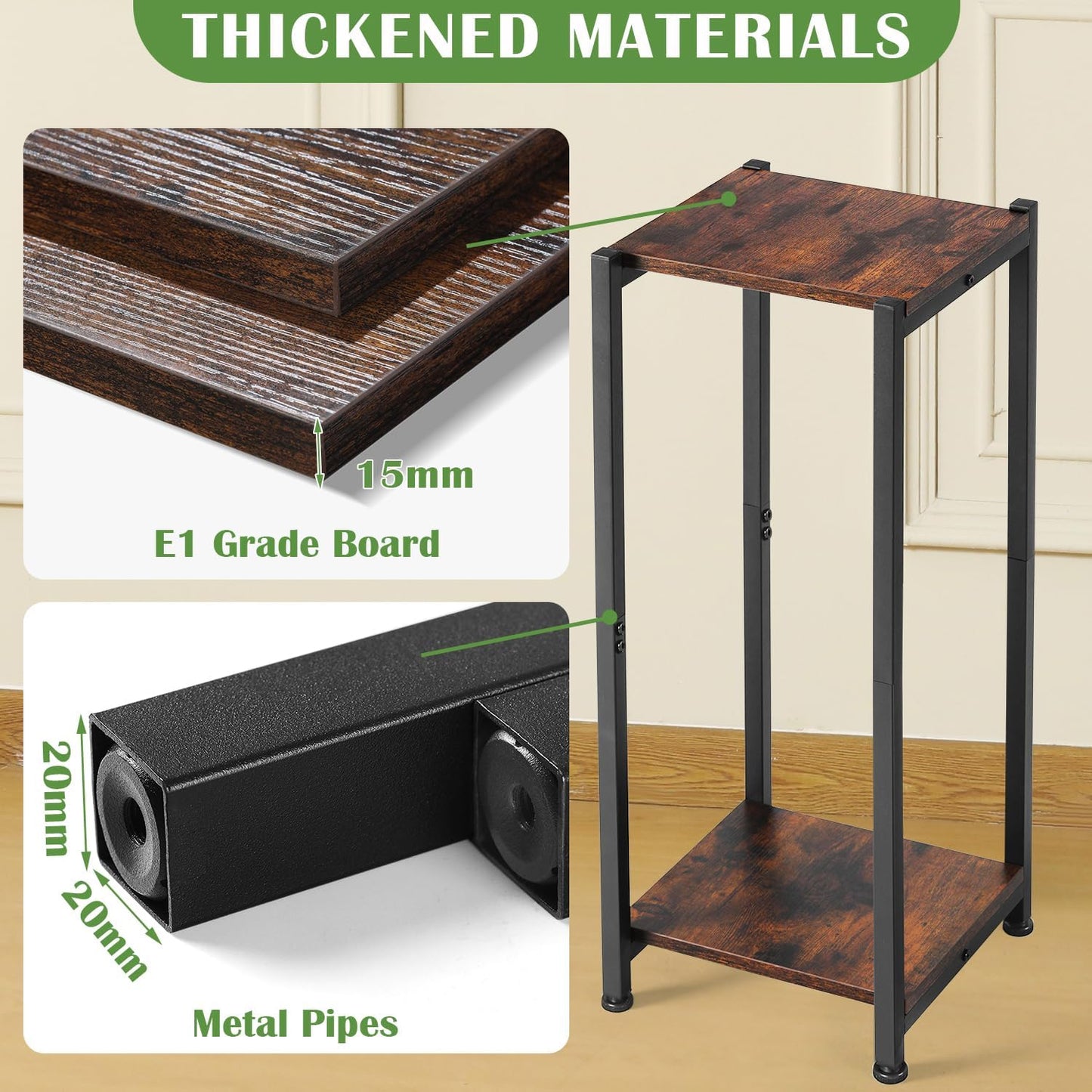 Tall Plant Stand Indoor,31 Inch Plant Stands,2 Tier Metal Plant Stand with Heavy Duty Wood,Rustic Brown and Black