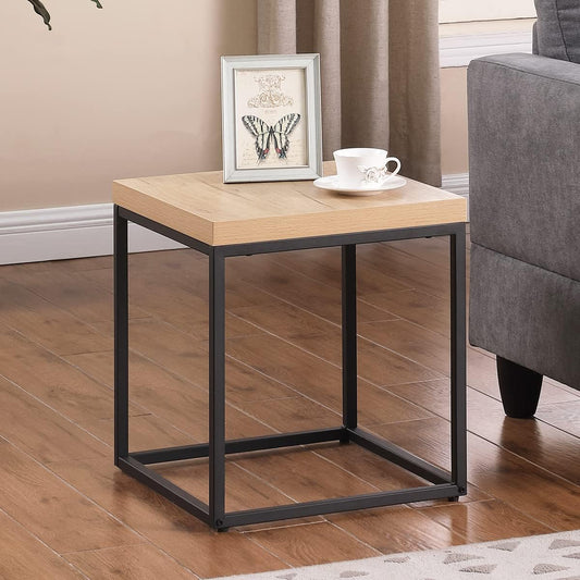 CENSI 18-Inch Natural Oak Accent End Table/Side Table for Living Room, Modern Industrial, Square, Metal and Wood (White Oak)