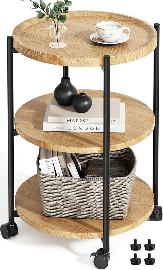 Small Side Table, 3-Tier Side Tables Living Room, Modern End Table Nightstand Bedside Table for Living Room, Bedroom, or Small Spaces-Natural Wood Color