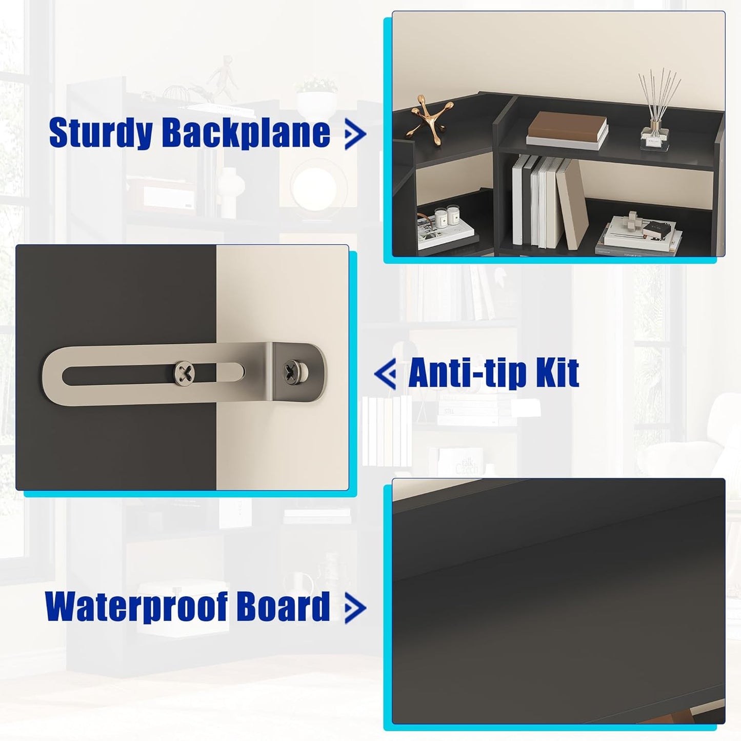 6 Tiers Corner Bookshelf, 63.1" Tall Modern Corner Etagere Bookcase Storage Display Rack Book Shelf with Baffle, Industrial L Shaped Bookshelves for Bedroom, Home Office, Living Room, Black