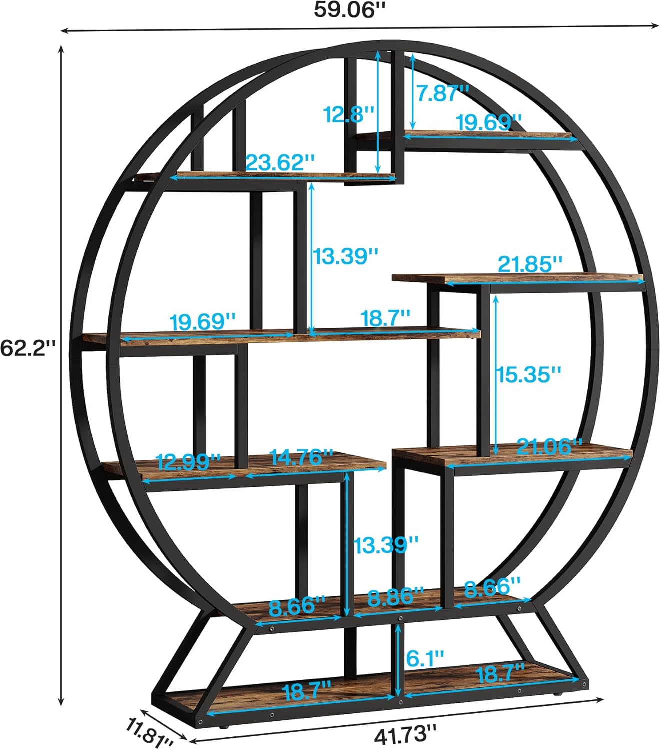 Tribesigns Bookshelf, Round Bookshelves Etagere Bookcase, 63 Inch Industrial Wood Book Shelf with Staggered Shelves, Rustic Open Shelving Organizer Rack Display Shelf for Home Office, Living Room
