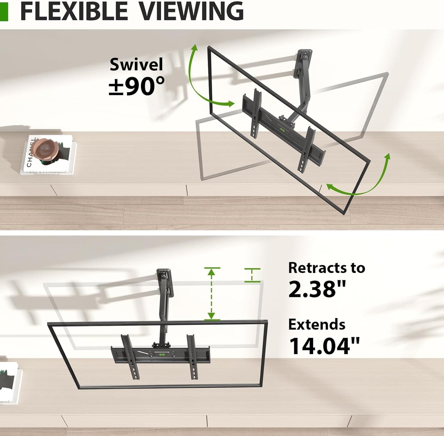 USX MOUNT Corner TV Wall Mount for 26-60 Inch TVs up to 80 lbs, Single Articulating Arm, Full Motion TV Wall Mount Bracket with Swivel and Tilt, Max VESA 400x400mm