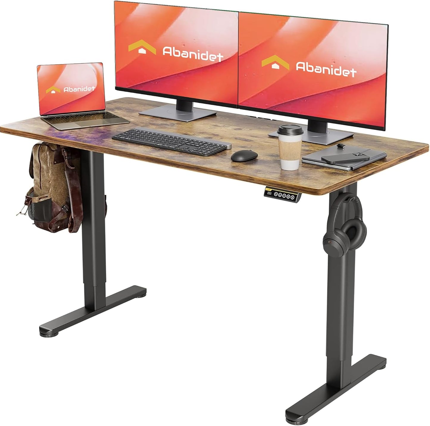 Standing Desk Adjustable Height, 55 x 24 in Electric Sit Stand up Desk for Home Office, Ergonomic Workstation Computer Desk with Two-Piece Desktop, Sit Stand Office Desk, Vintage Brown