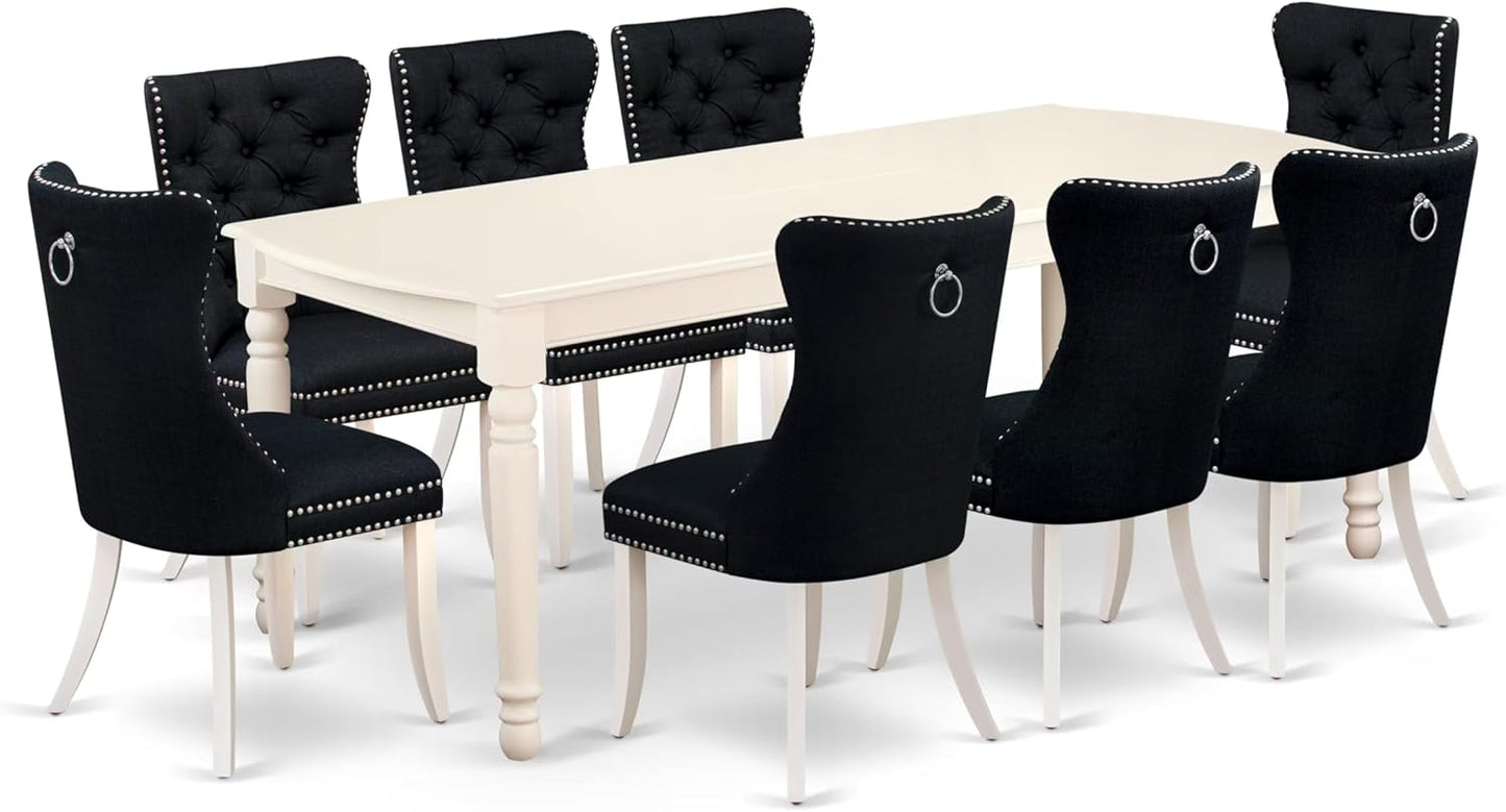East West Furniture DODA9-LWH-24 9 Piece Kitchen Table Set Includes a Rectangle Dining Table with Butterfly Leaf and 8 Polyester Fabric Padded Chairs, 42x78 Inch, linen white