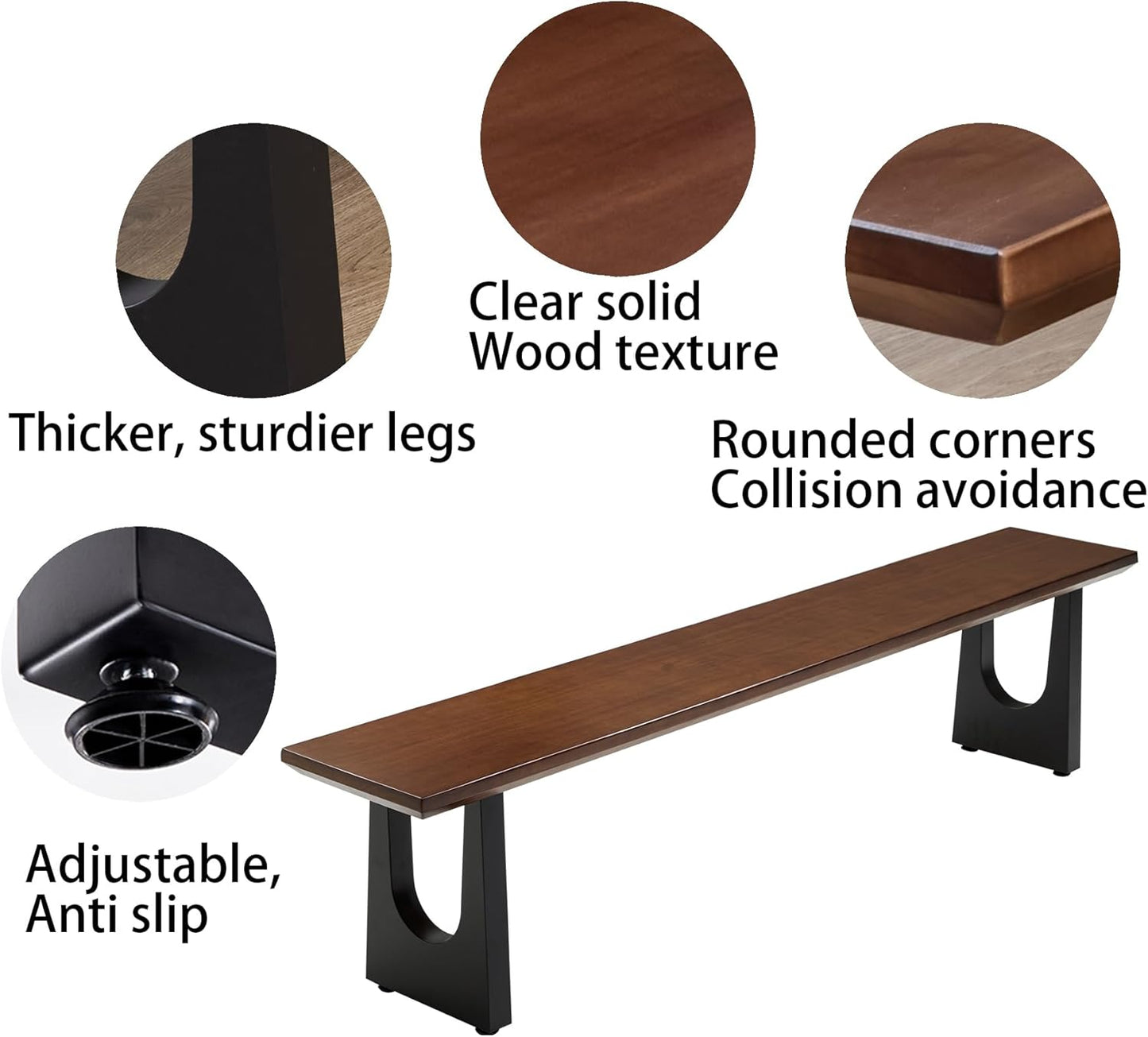 Walnut Color Long Bench Solid Wood Top Metal Legs U-Shaped Design Durable Sturdy Dining Bench Ideal for Office Home Restaurant Patio Multiple (Bench, 70.87in)