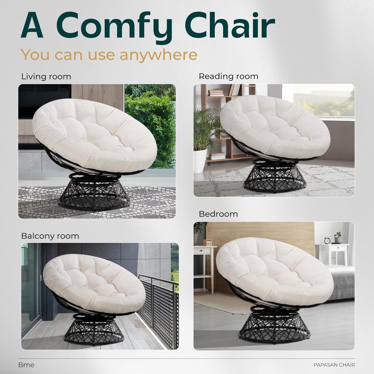 Bme 40" Ergonomic Wicker Papasan Chair