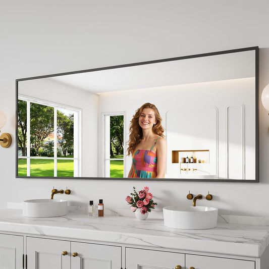 Koonmi Bathroom Mirror 30x71 Bathroom Wall-Mounted Mirrors, Modern Vanity Mirror for Bedroom, Living Room, Aluminum Alloy Frame Allow to Hang Horizontally or Vertically
