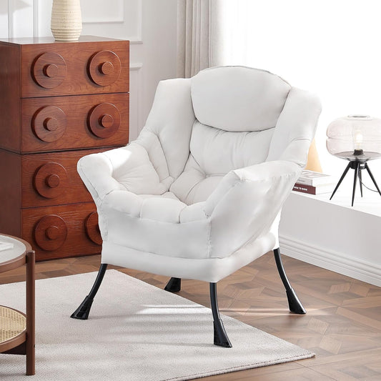 Lazy Chair, Reading Armchair, Large Modern Lounge Accent Chair, Leisure Sofa Chair for Living Room, Bedroom, Dorm Room (Beige)