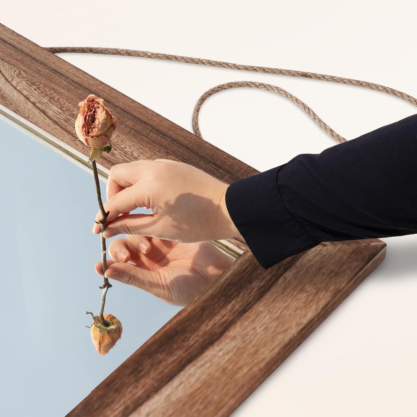 QDSSDECO 16"×20" Wall Mirror Farmhouse Decor Rectangular Mirror Hanging for Bathroom, Vanity, Bedroom, Entryway, Living Room,Brown