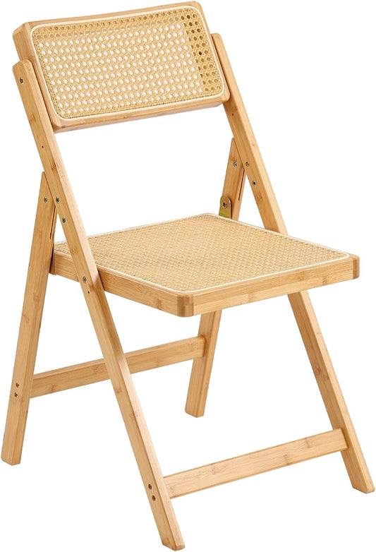 Rattan Folding Chair, Modern Mid Century Dining Chair Set of 1, Outdoor Bamboo Chairs for Bedroom Living Room Reading Room Dining Kitchen, Wood