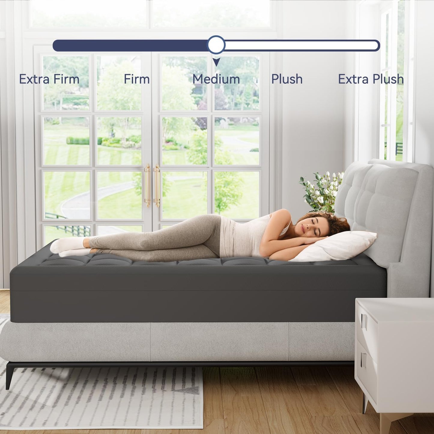 ELEMUSE 3 Inch Dual Layer Memory Foam Mattress Topper King, 2 Inch Cooling Gel Memory Foam Plus 1 Inch Down Alternative Pillowtop Mattress Pad with Cooling Cover, Soft Comfort Support, Grey