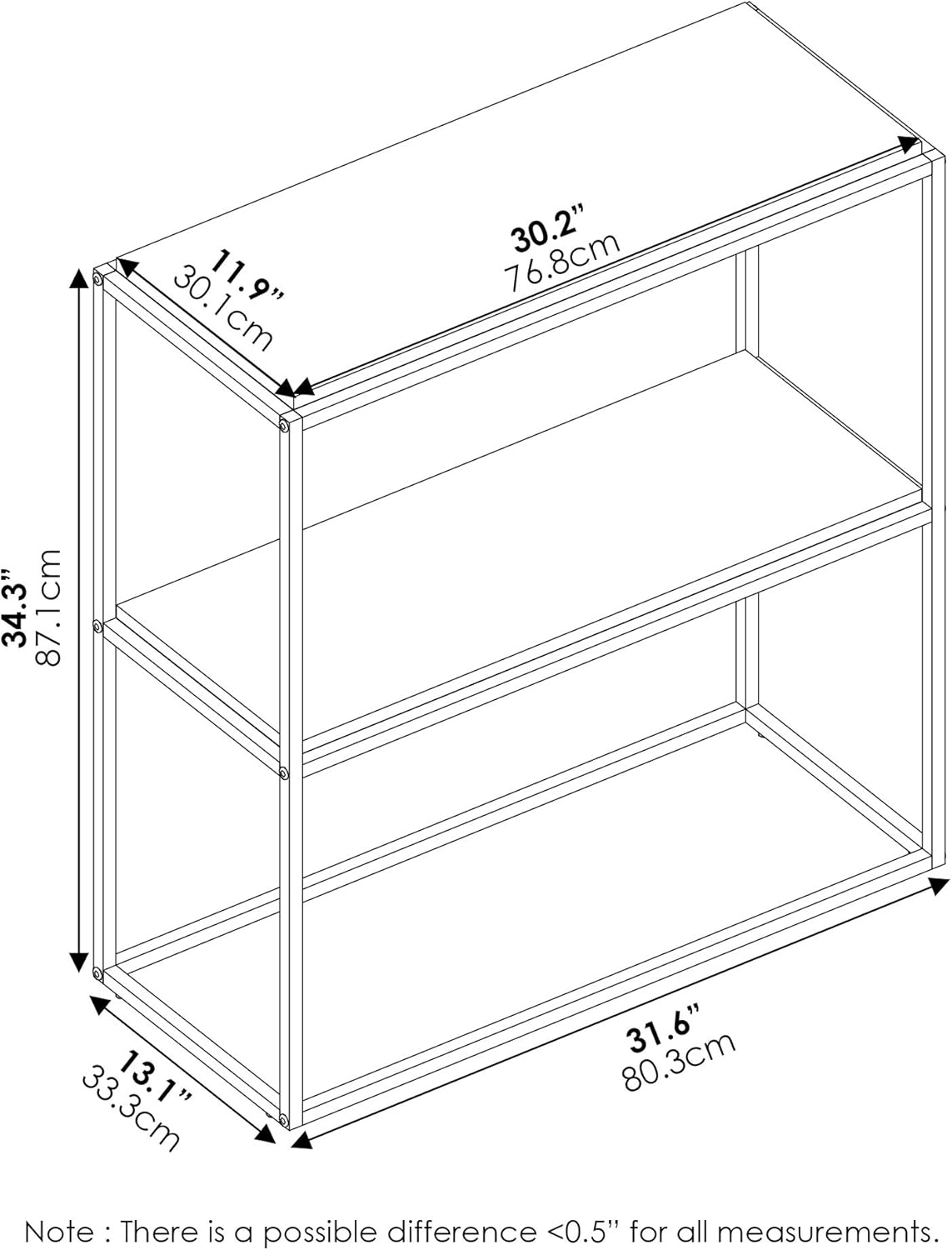 Furinno Moretti Modern Wide Stackable Metal Shelf, Columbia Walnut