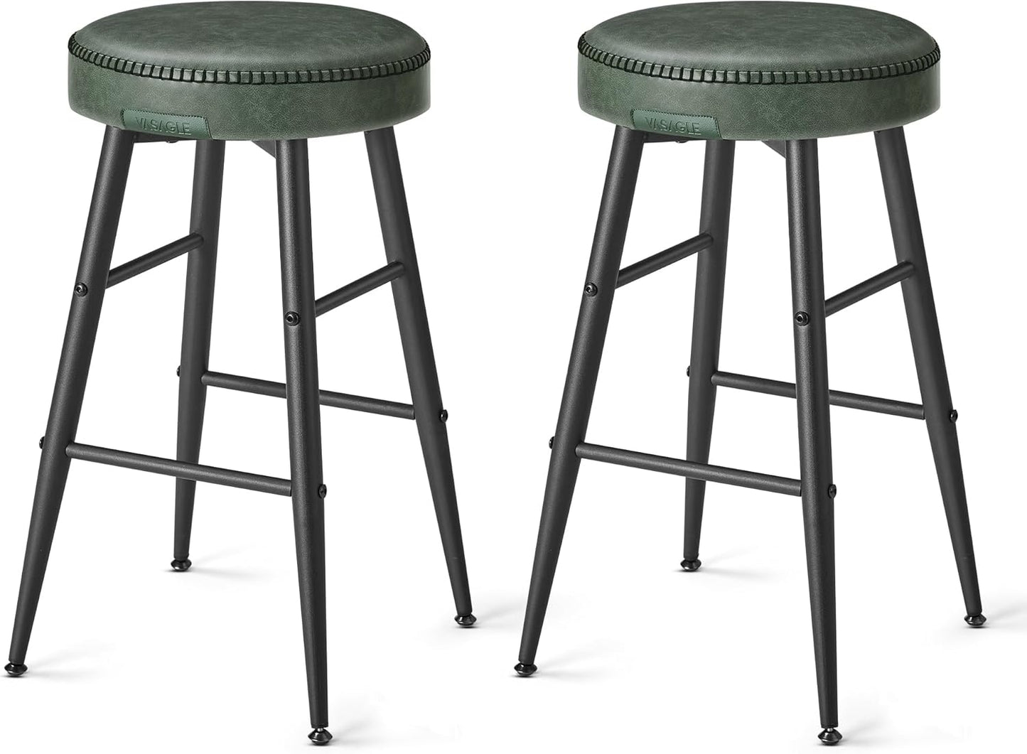VASAGLE EKHO Collection - Bar Stools Set of 2, Counter Height Bar Stools, Kitchen Counter Stools, Mid-Century Modern Backless Counter Stools, 24.8-Inch Tall, Kitchen Island Home Bar, Forest Green
