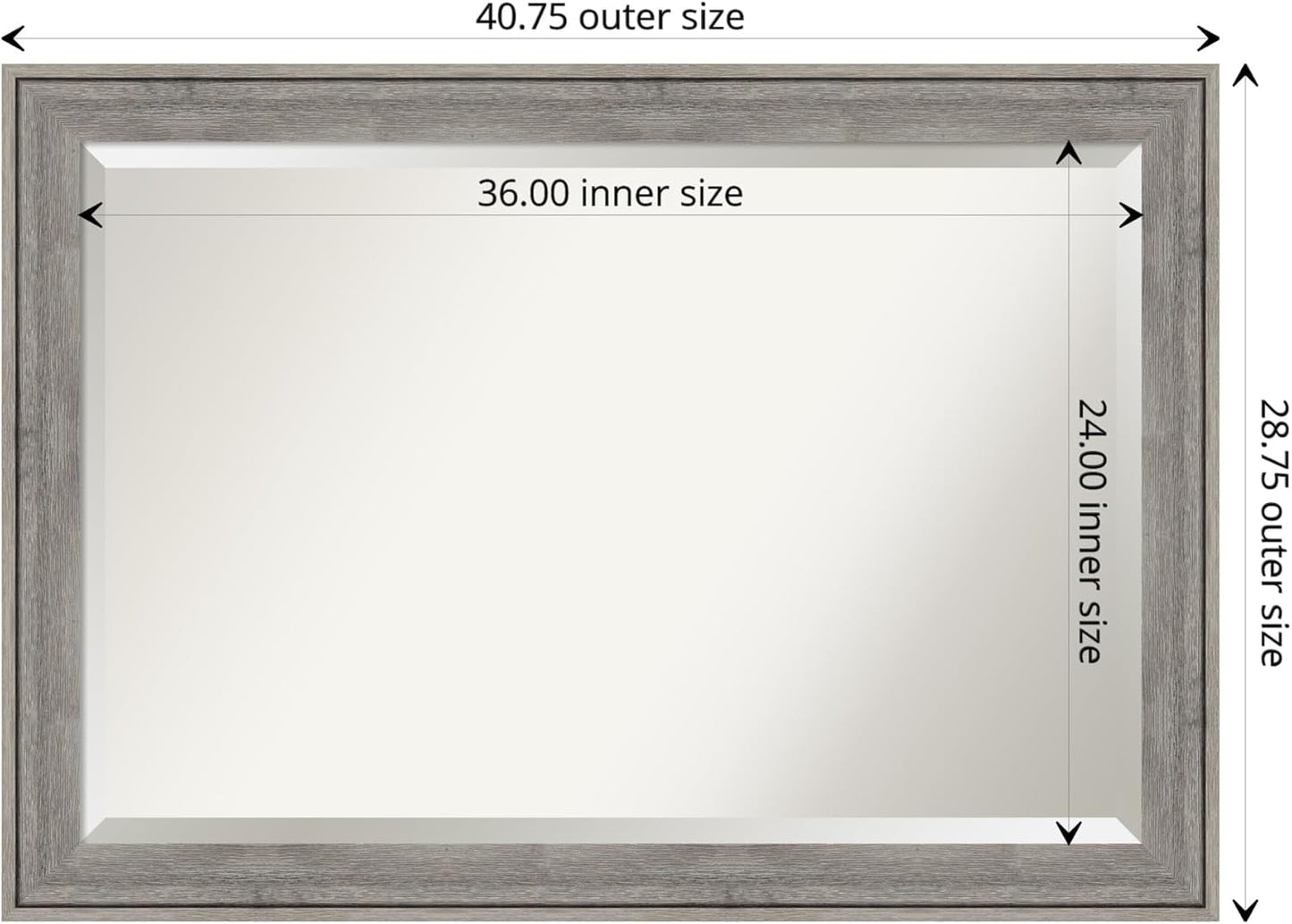 Amanti Art Grey Wall Mirror 29x41 Regis Barnwood Grey Rectangle Bathroom Mirror for Wall Decor Living Room, Large Country Rustic Wood Frame, Hangs Horizonally and Vertically, Bathroom Decor, Beveled