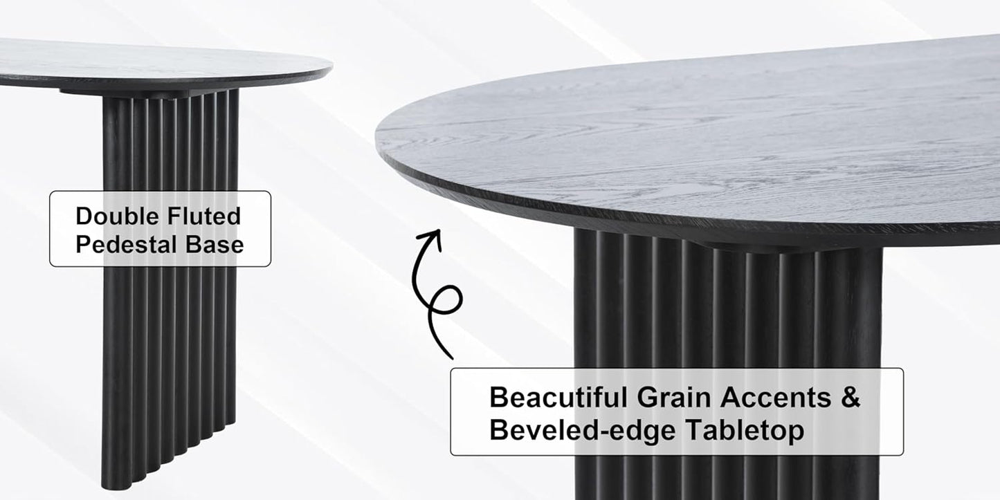 Casaphoria Wood Kitchen Table Set with 2 Chairs, 67" Dining Kitchen Table & Chairs Set for 4-6, Modern Farmhouse Oval Dining Table for Living Room, Easy Assembly, Black