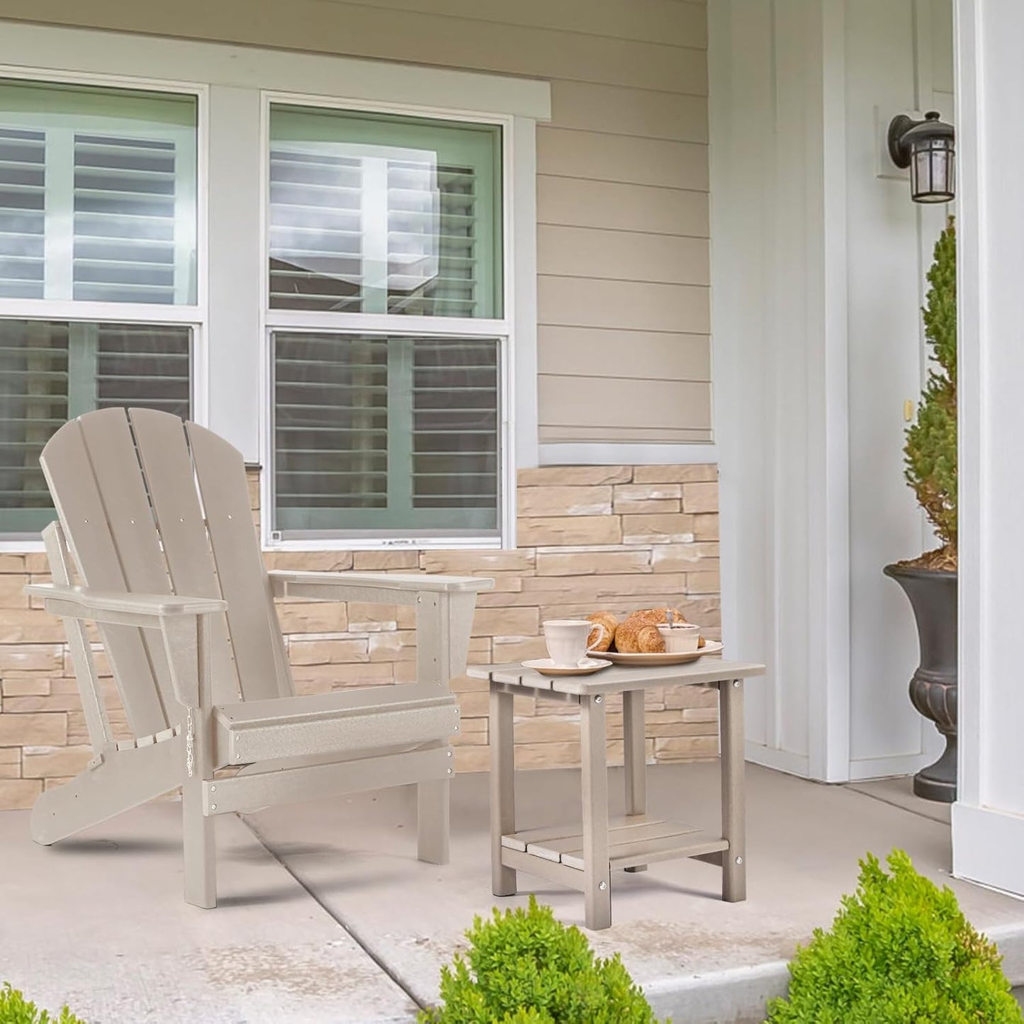 Adirondack Outdoor Side Table, 2-Tier Sturdy Patio End Table Weather Resistant, 16.5" Solid Side Table for Patio, Pool, Porch(Grayish Brown)