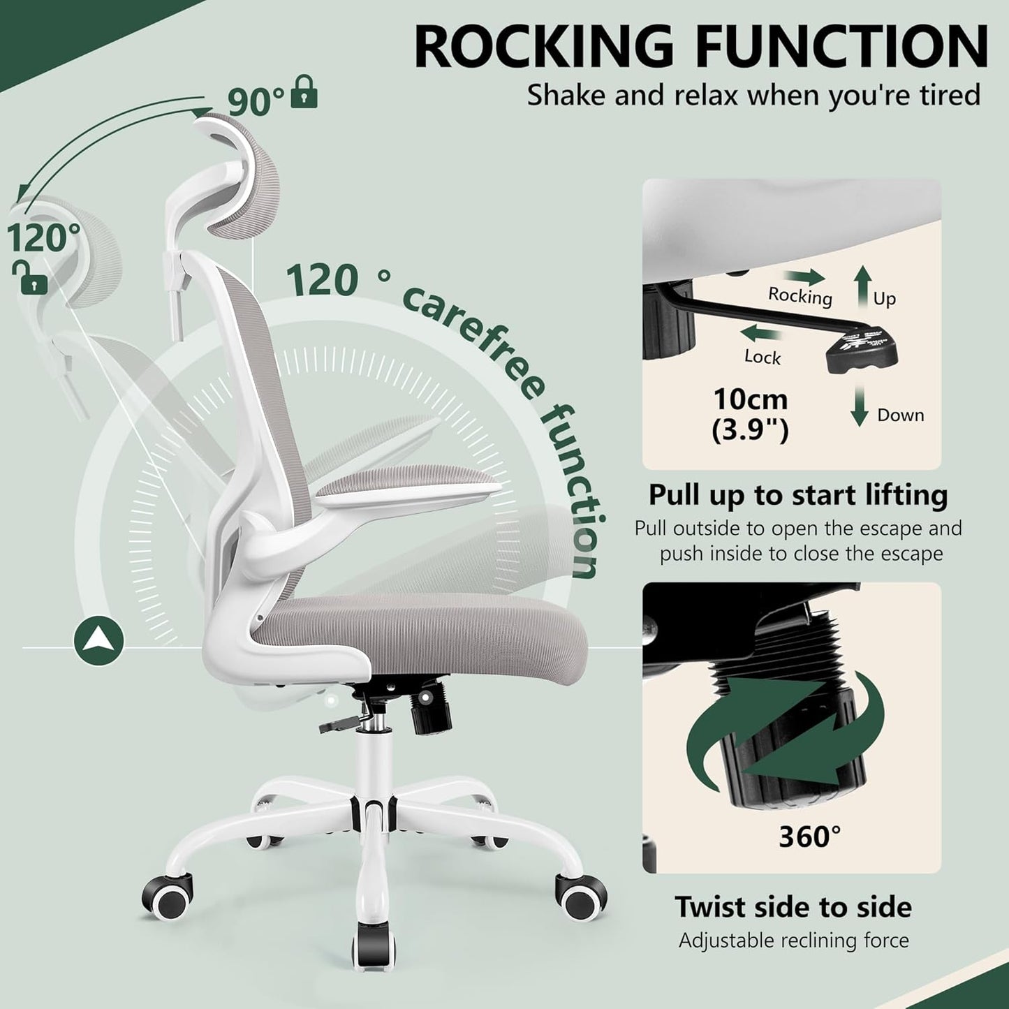 FelixKing Ergonomic Office Chair, Headrest Desk Chair with Adjustable Lumbar Support, Home Office Swivel Task Chair with High Back and Armrest, Adjustable Height Gaming Chair (Gray)