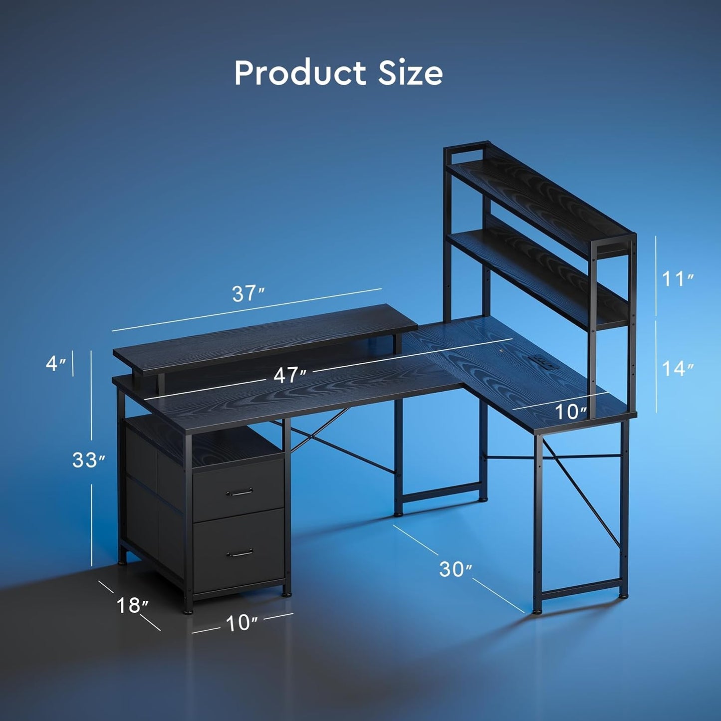 L Shaped Gaming Desk with Shelves,Reversible Computer Gaming Desk with LED Lights and Charging Station,Home Office Corner Desk with Monitor Stand,Black